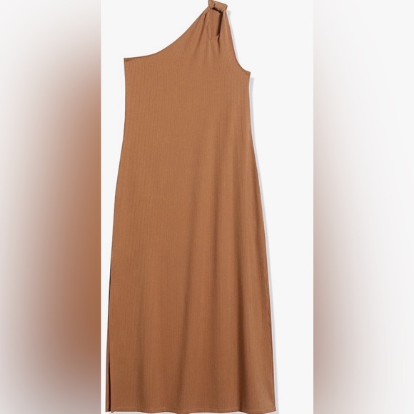 The Drop Mickey Loose-fit One-Shoulder Cutout Rib Knit Maxi Dress NWT 3x Tan fem - Picture 3 of 7